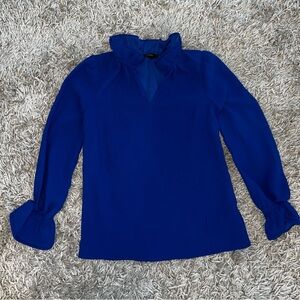 Royal Blue Ruffled Long Sleeve Blouse